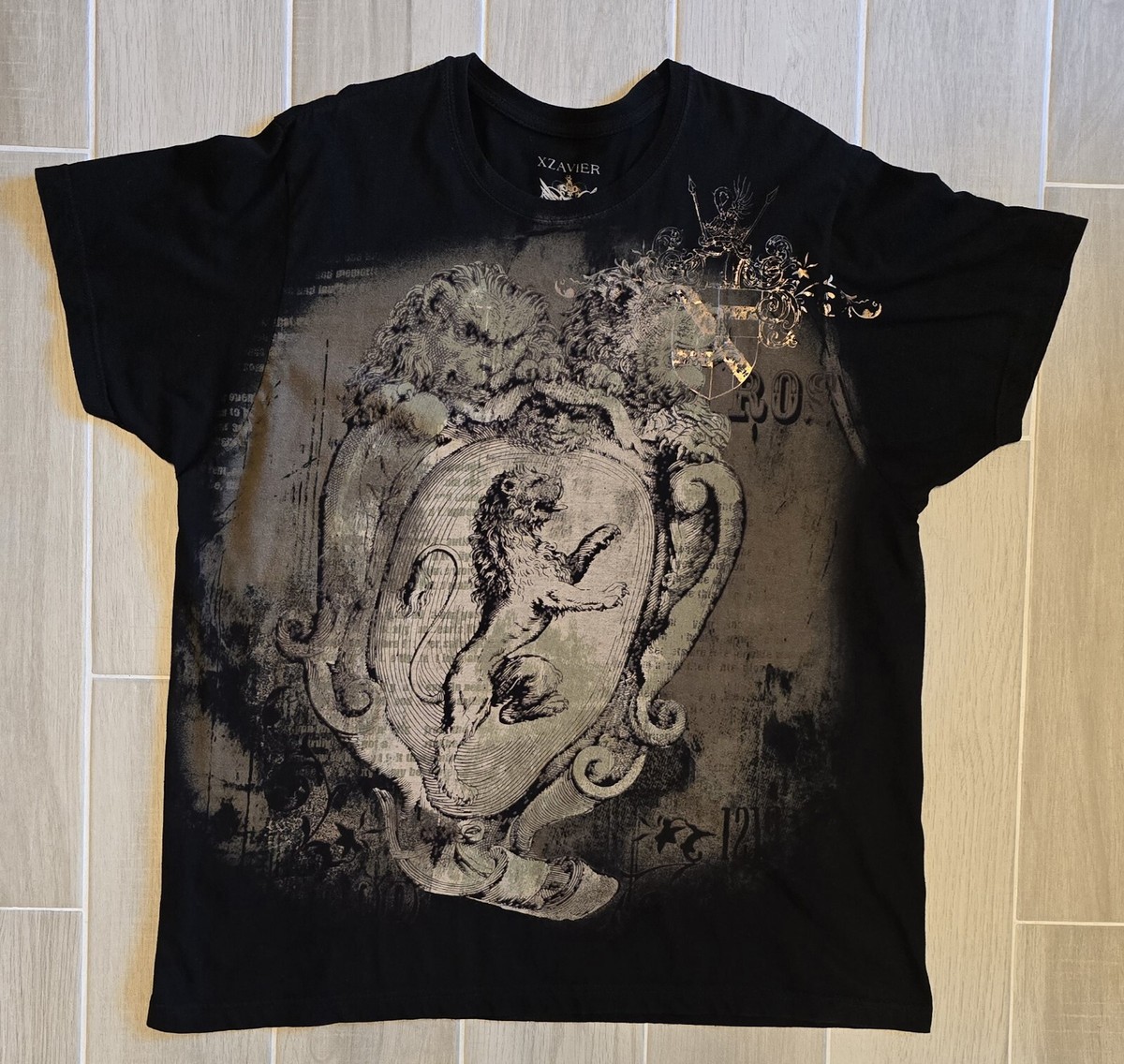 え*の様 1990s Y2K Millitary Design GimmickC Vtg Y2K Xzavier Shirt Black Lions Gothic Grunge Affliction Style