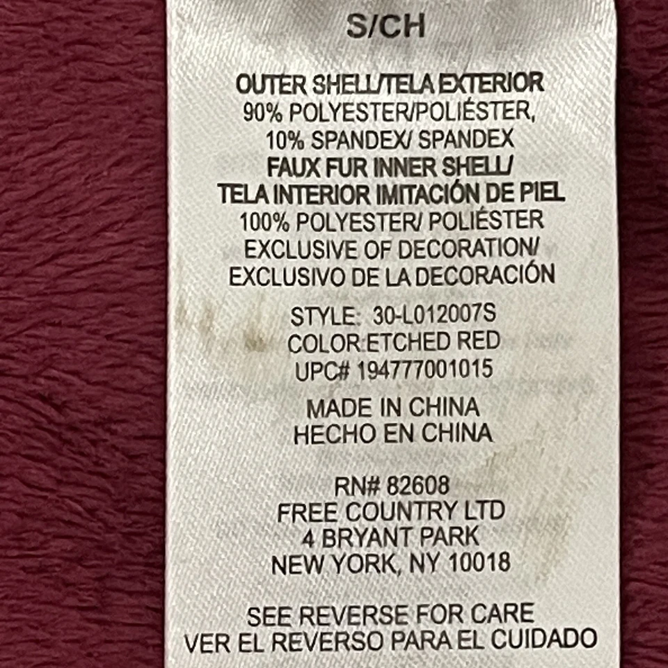 Free Country Red Hooded Zipped Lightweight Jacket Faux Inner Fur Size Small S - Image 4 of 4