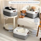 Patvingot Linen Foldable Canvas Basket Storage Leather Handles Large White/Grey