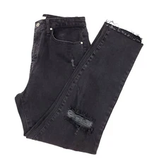 Wonderly Womens Jeans 28 Black High Waist Straight Distressed Denim Pants