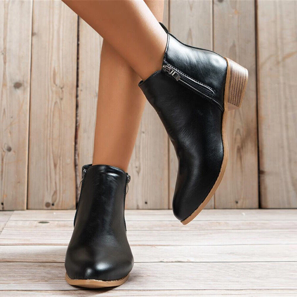 Round toe leather booties cheap