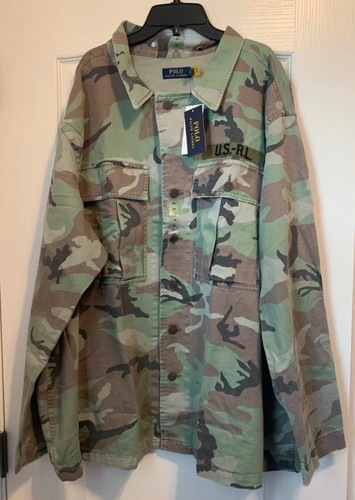 Polo Ralph Lauren Big & Tall Camo Twill Military US-RL Over Shirt Jacket Sz 3XB