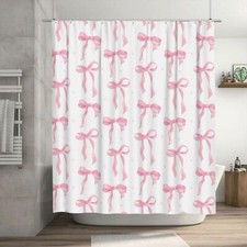 Pink Bow Shower Curtain 72x72" Cute Fabric Modern Aesthetic Cloth with Hooks