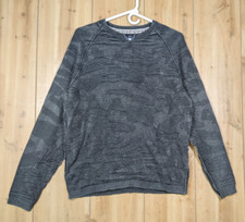 32 Bar Blues Textured Sweatshirt Mens M Ribbed Notched Collar Charcoal Gray