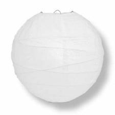18" White Round Paper Lantern, Crisscross Ribbing, Hanging Decoration