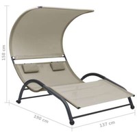 Doppel-Sonnenliege Gartenliege Relaxliege Doppelliege + Kissen Textilene Schwarz