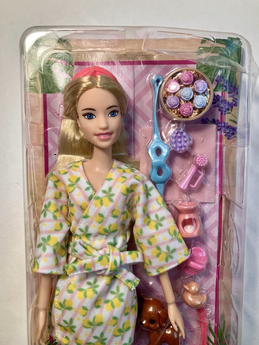 Barbie Self-Care Posable Doll, Blonde Spa Day Doll in Bathrobe