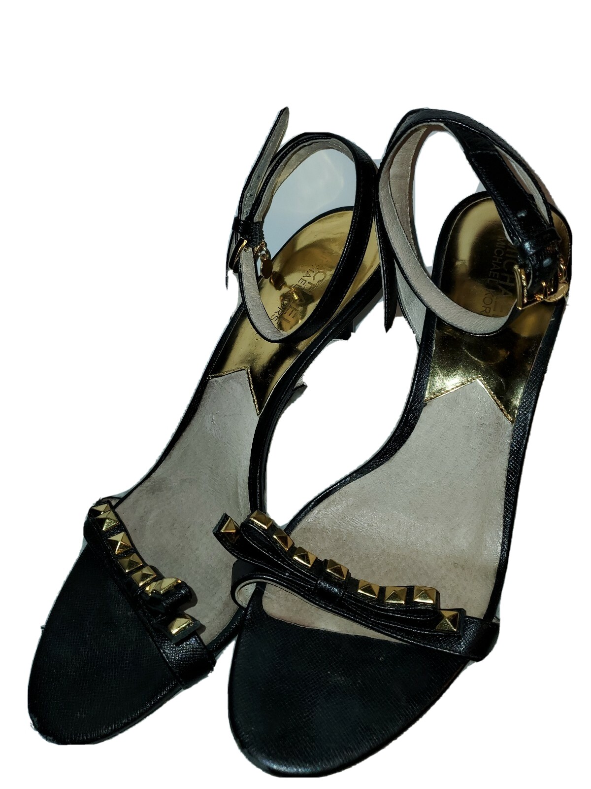 Michael Michael Kors Black u0026 Gold Strappy Studded Heel Sandals Leather 9.5  | eBay