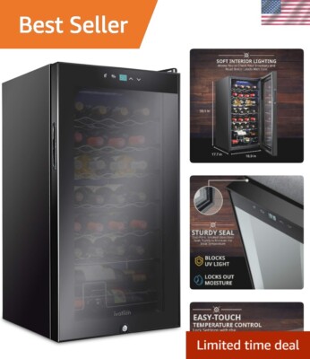 High-Efficiency 28-Bottle Wine Fridge with Automatic Defrost & Digital Display