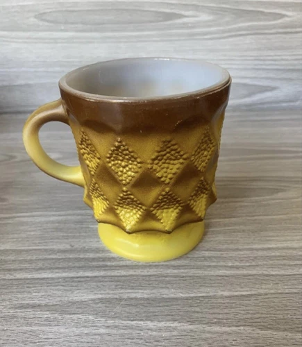 Fire King Anchor Hocking Kimberly Diamond Brown yellow Coffee Mug Cup