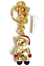 Coach Santa Bear Bag Charm Keychain Gold Red Multi-Color One Size C7099 New