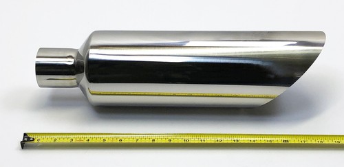 Exhaust Tip 2.50 Inlet 5.00 Outlet 18.00 Long Slant 304 Stainless Steel Chrom - Picture 3 of 7