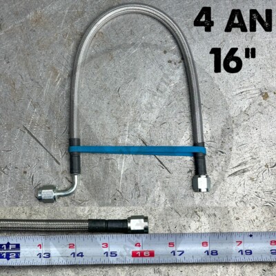 16'' Stainless Steel Braided Hydraulic Line (-4AN 90 Degree to -4AN Straight)