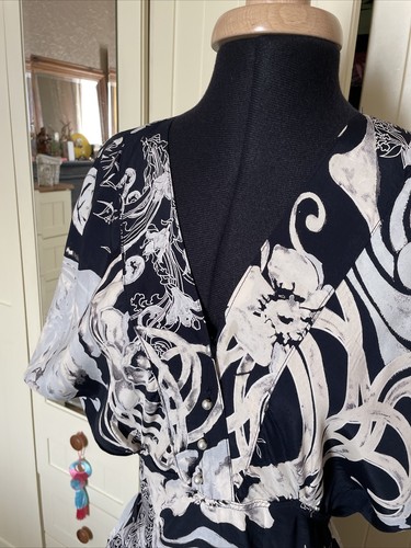 LUIBELLE Italy Ladies Navy Blue Patterned Short Sleeve Layer Midi Dress Size 10 - Picture 2 of 16