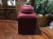Gracious Goods Large 8” Red Ceramic Canister Cookie Jar With Lid