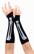 schwarz wei&szlig;e fingerlose Skelett Armstulpen Halloween Grusel