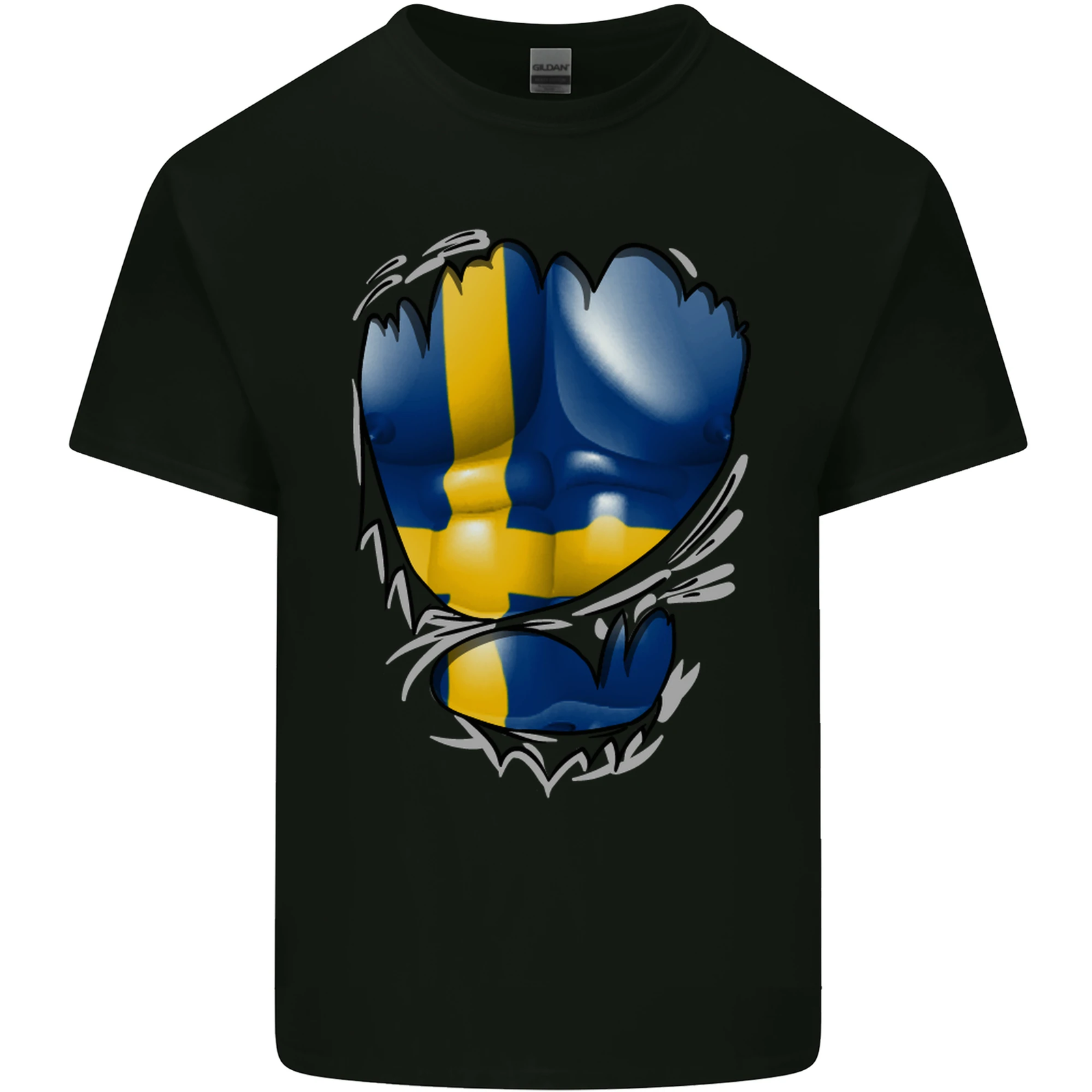 Gym Swedish Flag Ripped Muscles Sweeden Mens Cotton T-Shirt Tee Top