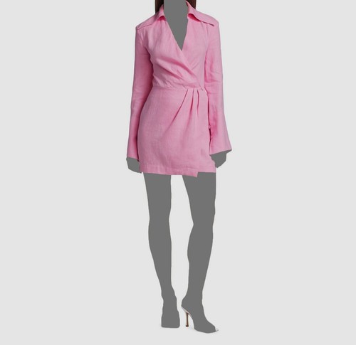$545 Nanushka Women's Pink Linen Open-Back Split Neck Wrap Dress Size XS