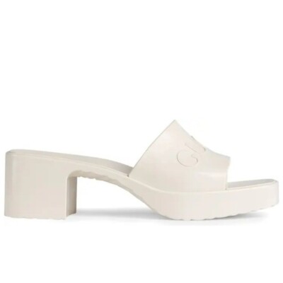 Gucci Rubber Logo Platform Slide Sandal in Mystic White Size 42 | eBay