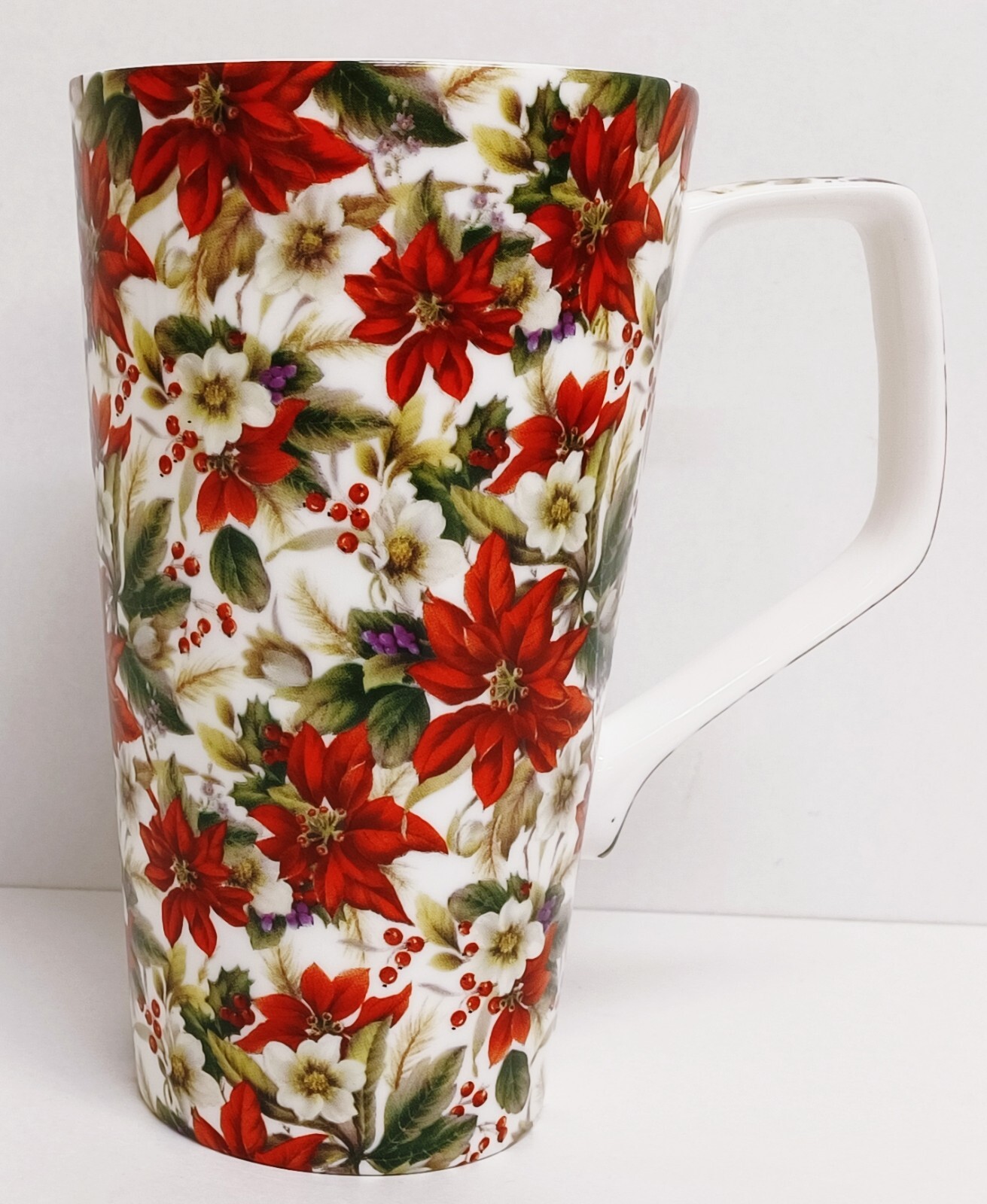 Poinsettia Mug Fine Bone China Large Latte 500 ml 17oz Red Christmas Flower Cup