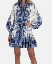 Rare Zimmermann Glassy Placement Belted Silk Dress Sz 0