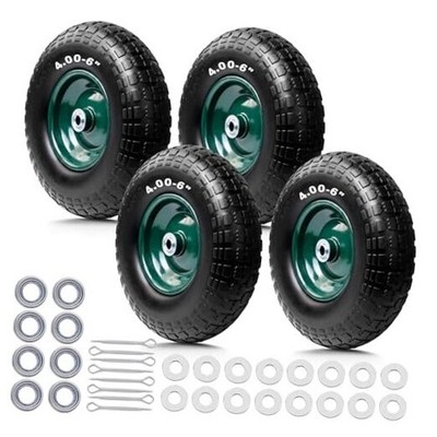 4-Pack 4.00-6 Flat Free Tire and Wheel - 13'' 13Inch / 4Pack / Green