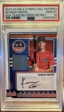 KONNOR GRIFFIN VERY RARE 2023 PANINI GAME-WORN AUTOGRAPH PRE-ROOKIE CARD PSA 10!