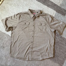 Wrangler Mens 2XL Khaki Tan Short Sleeve Button Down Work Shirt Stretch
