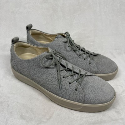 ECCO Soft 7 Grey Crackle Textured Leather Low Top Lace Up Sneakers Mens 8