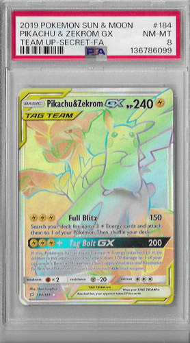 Pikachu & Zekrom-GX graded PSA 8 for sale on eBay