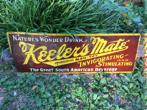 RARE Embossed Early Tin Keeler's Mate Stout Soda Sign