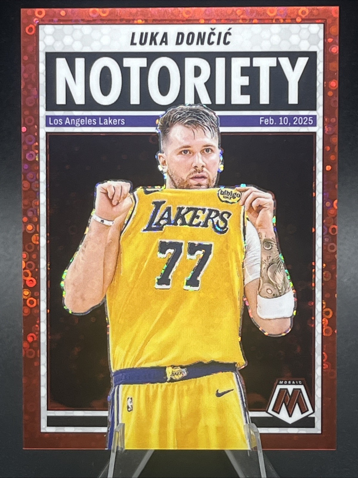 Luka Doncic 2024-25 Panini Mosaic Notoriety Fast Break Red Disco /99 La Lakers