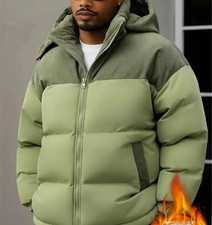 Mens Sage Green Corduroy Puffer Coat New Size...