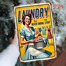 2D Flat Rustic Metal Decor Vintage Iron Laundry Room Wall Sign 8x12 Inch