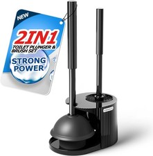 2in1 Toilet Brush and Plunger Set Bathroom Bowl Holder Combo 21" Extended
