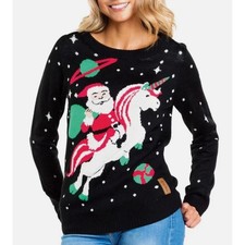 Tipsy Elves Christmas Unicorn Santa Space Ugly Sweater Women's Sz M Holiday