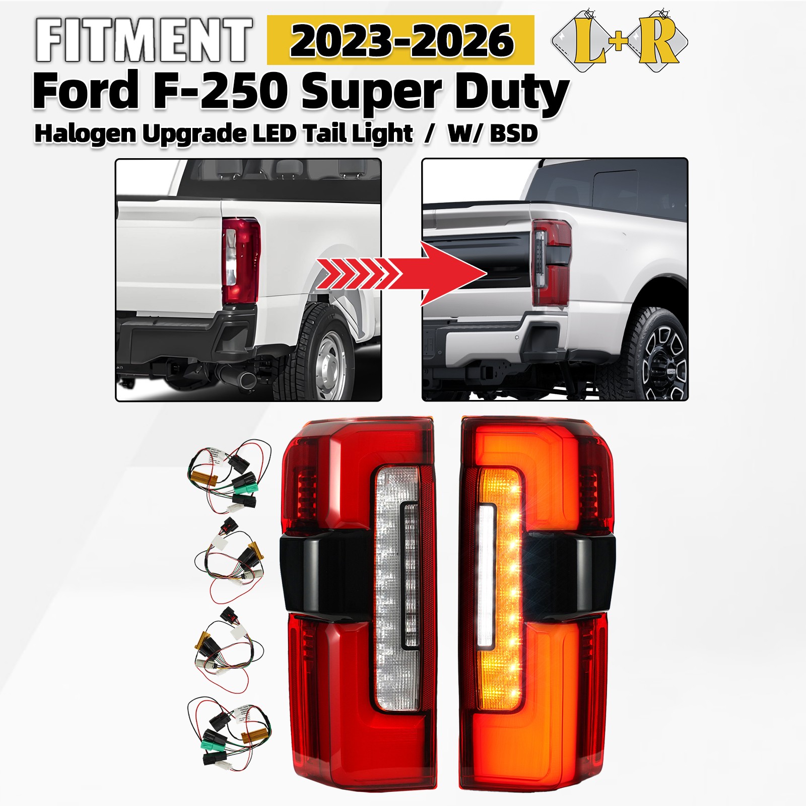 For 2023-2026 Ford F-250 Super Duty Halogen Upgrade LED Tail Light W/ BSD Pair