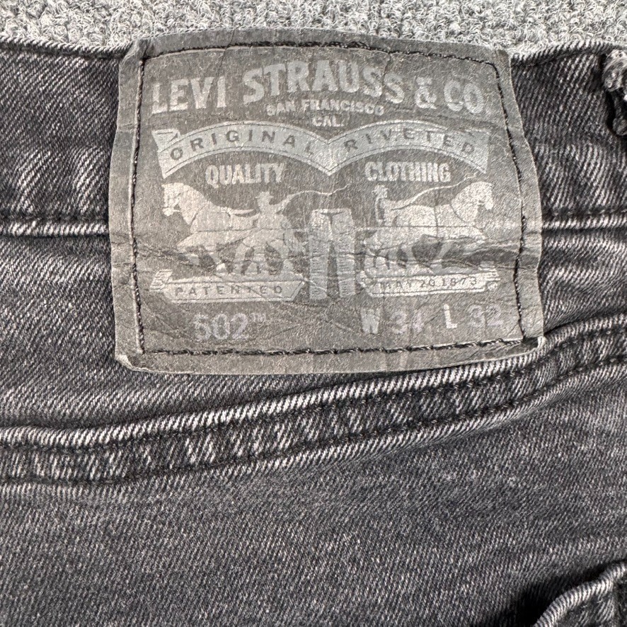 Levi's Jeans 502 Mens 34x32 Slim Tapered Fit Flex Black Denim Distressed Work thumbnail 13