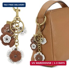 Leather Flower Bag Charm Brown Flower Keychain Cute Floral Leather Purse Charms