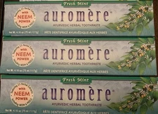 3 Pack Auromere Ayurvedic Herbal Toothpaste, Fluoride Free Fresh Mint 4.16 oz