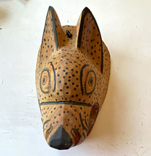 Handmade Hand-Carved Painted Ecuadorian Wooden Animal Face Mask Wall Hanging