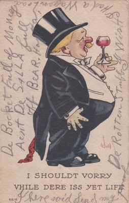 #ad Man in Tuxedo Drinking Wine Comic 1915 Monett Pierce City MO Postcard E37 $2.84