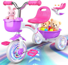 Toddler Tricycle for 1-3 3-5 Year Olds, 2 3 4 5 Year Old Girl Birthday Gifts, Pu
