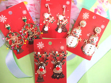 Reindeer Santa Claus Lights Snowmen Multi Color Crystal Earrings Lot 4