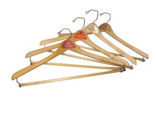 Vtg Wooden Light Brown Hangers Advertising Lot 4 Coat Sport Wishbone JF Batts