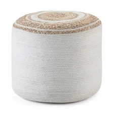 Simplihome Round Braided Floor Cushion Pouf Ottoman Jute Hand-Braided Natural