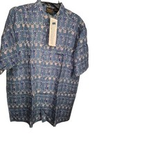 VTG 90s Personal Choice Silk Button Down Shirt Short Sleeve Monk Collar LG NEW