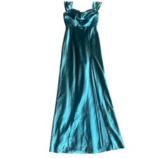 Birdy Grey Mia Shiny Satin Dress Gown Sea Glass High Slit Small Women's NWT