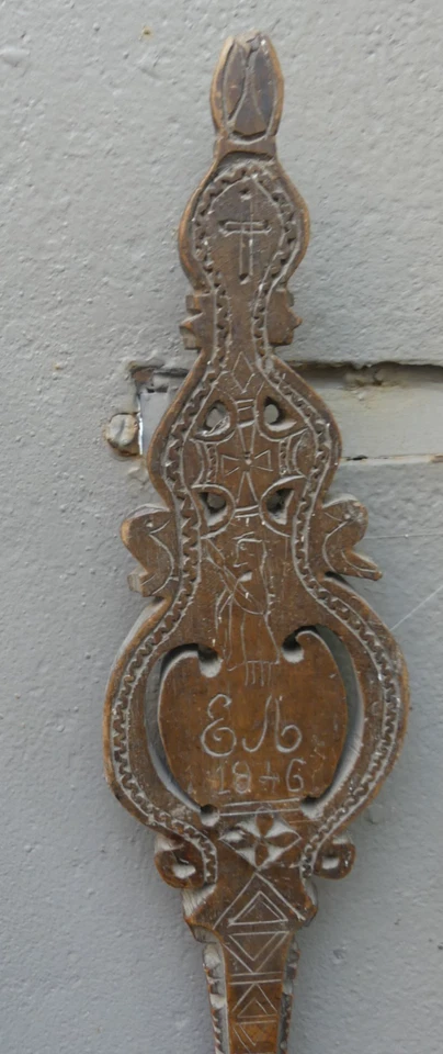 Quenouille de MARIAGE XIX ème Art Populaire 1846 Bretagne initials EA Morbihan - Photo 2/4