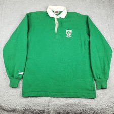Vintage Barbarian Rugby Ireland Shirt Mens L Green Heavy Cotton Long Sleeve
